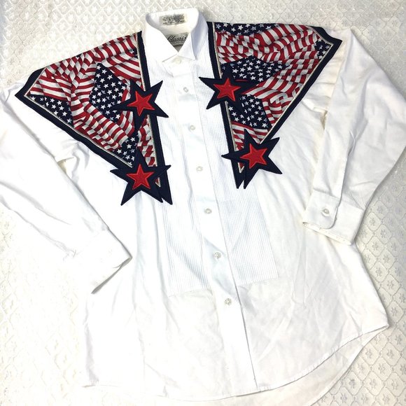 Uncle Sam Flag Tux Shirt Hand Crafted  Small  EUC - Picture 5 of 10